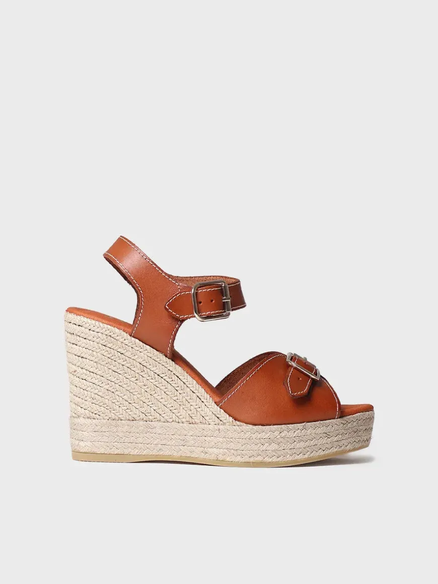 OLGA - Women's leather espadrilles with high wedge