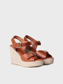 OLGA - Women's leather espadrilles with high wedge