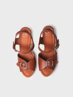OLGA - Women's leather espadrilles with high wedge