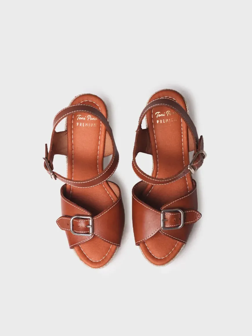 OLGA - Women's leather espadrilles with high wedge