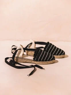 OLIUETA - Flat striped knit espadrille with ribbons for women - OLIUETA
