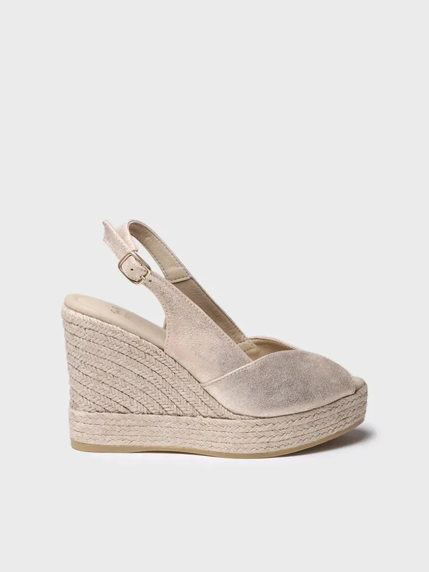 OPRAH - High women's peep toe espadrille in leather with wedge