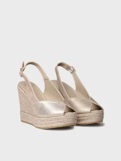 OPRAH - High women's peep toe espadrille in leather with wedge