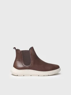 PADUA - leather bootie for women with side elastic in leather colour