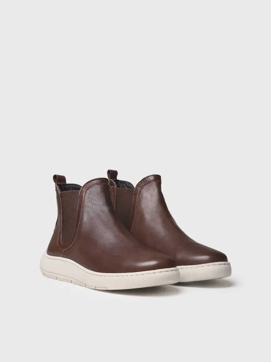 PADUA - leather bootie for women with side elastic in leather colour