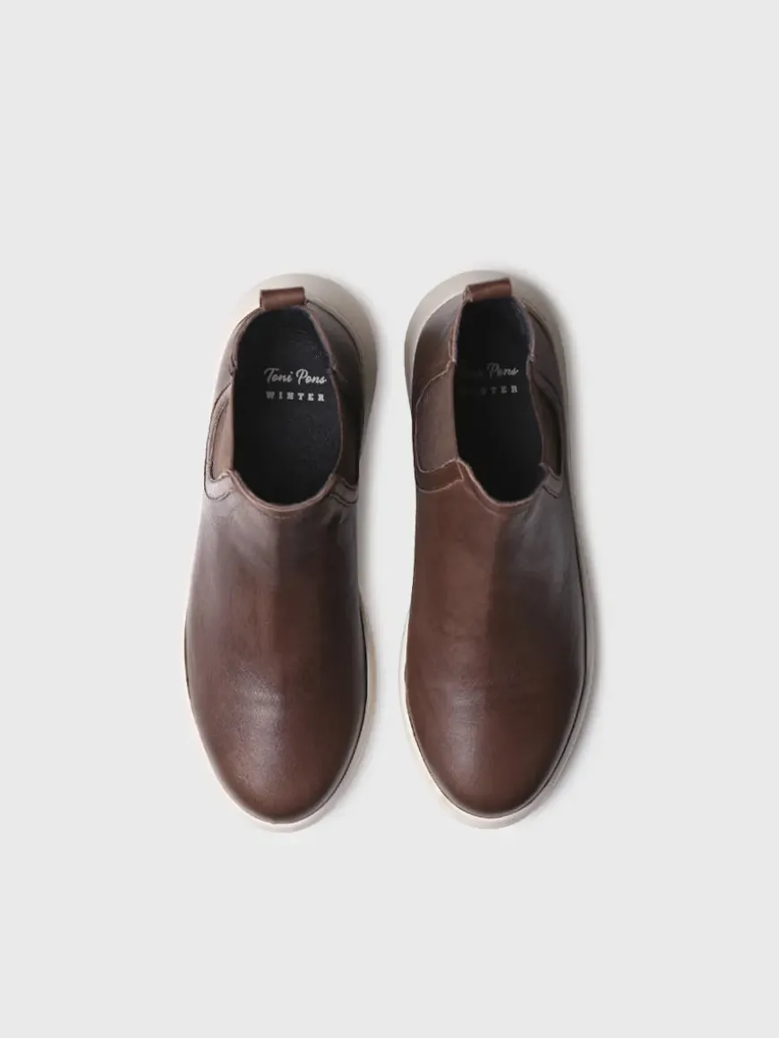 PADUA - leather bootie for women with side elastic in leather colour