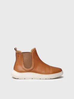 PADUA - leather bootie for women with side elastic in leather colour
