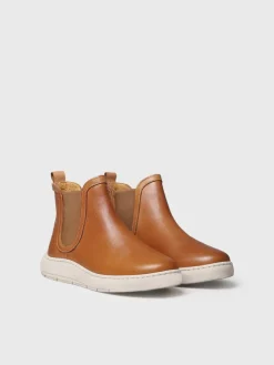 PADUA - leather bootie for women with side elastic in leather colour