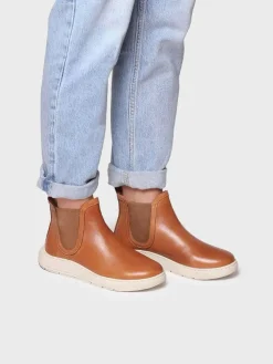 PADUA - leather bootie for women with side elastic in leather colour