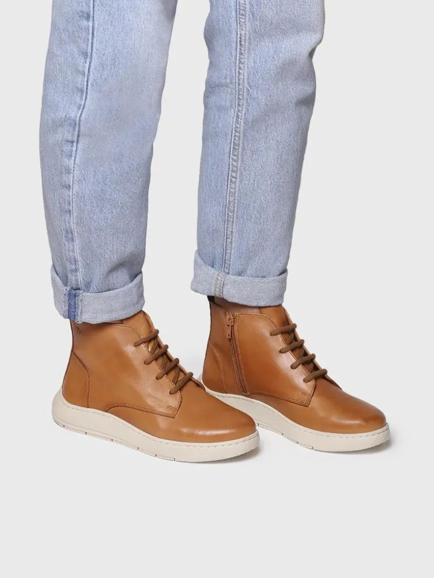 PESCARA - Women's leather boot with laces in leather colour