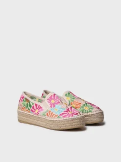 POLA - Closed cotton espadrille embroidered multicolour
