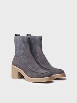 PRAGA-SY - Women's Wide Heel Ankle boot in Suede and Knit fabric