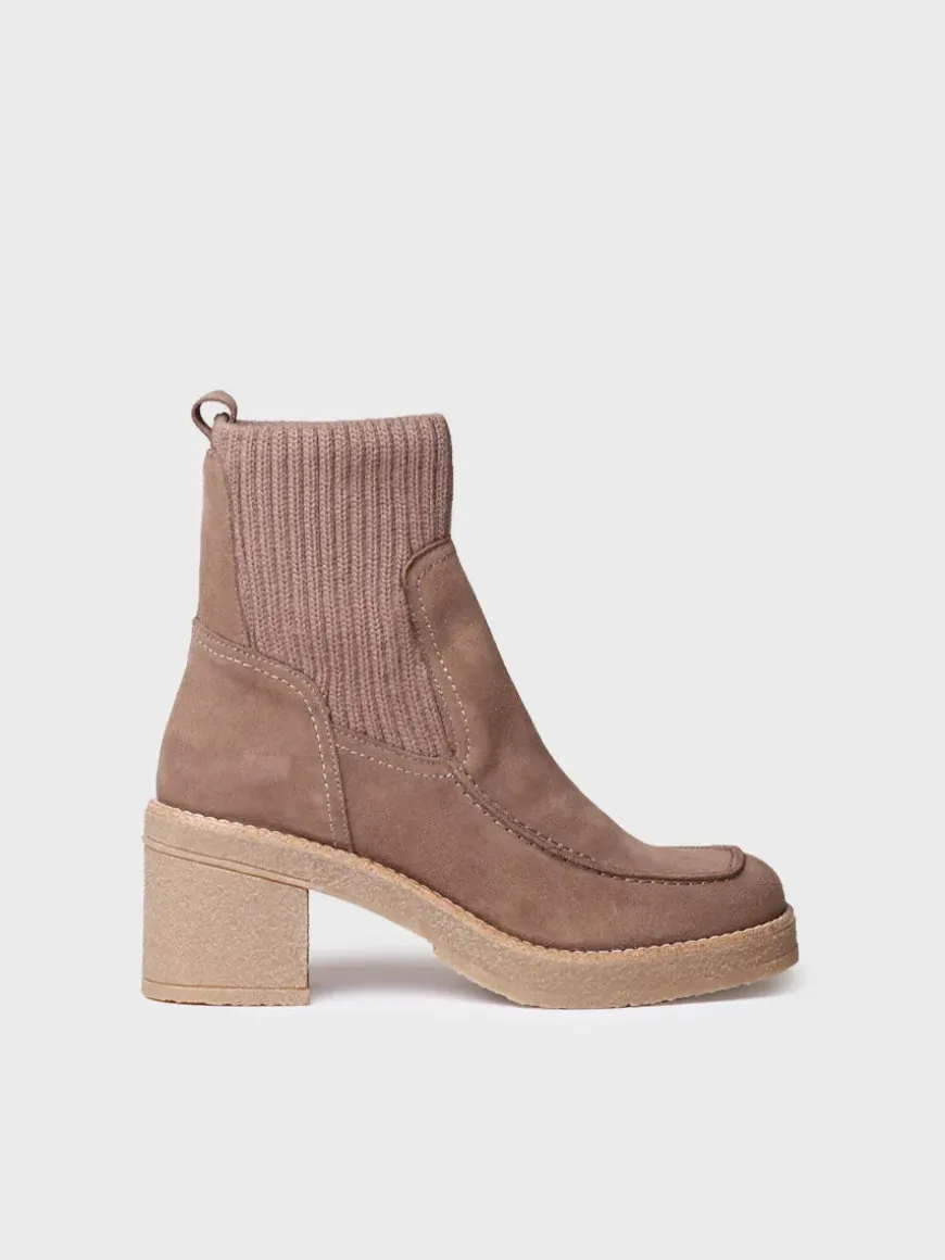PRAGA-SY - Women's Wide Heel Ankle boot in Suede and Knit fabric
