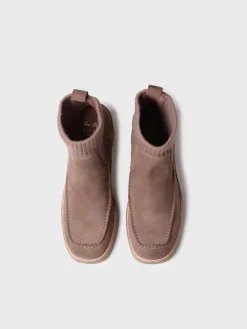 PRAGA-SY - Women's Wide Heel Ankle boot in Suede and Knit fabric