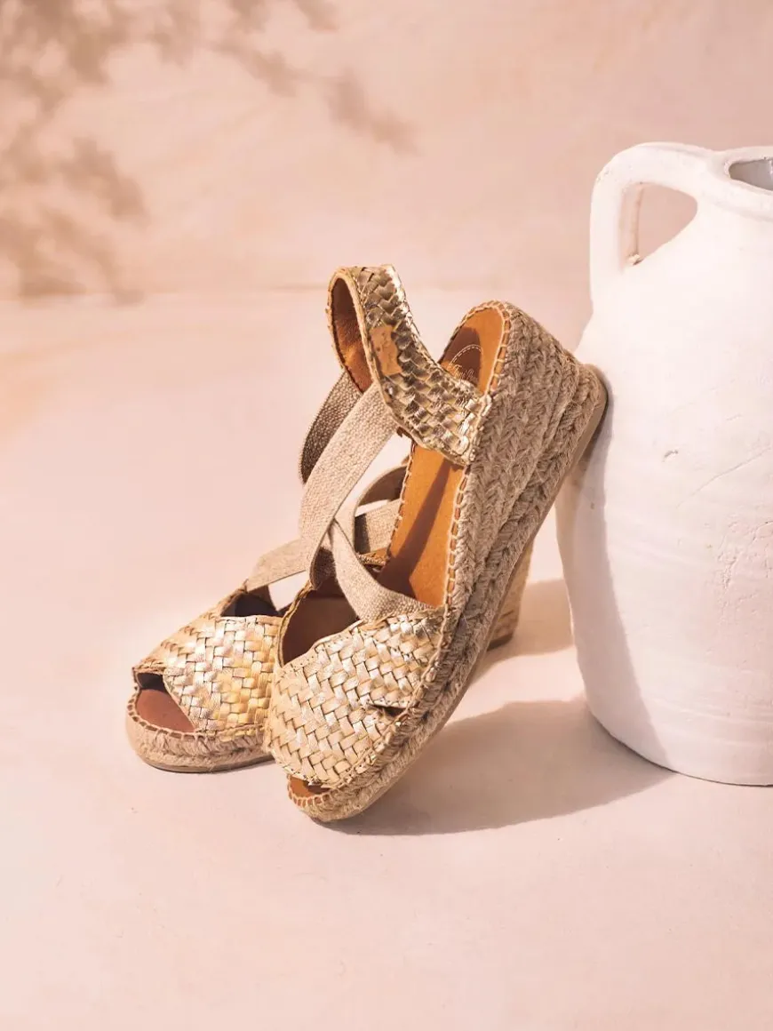 SALINA - Open espadrille for women in braided leather with wedge