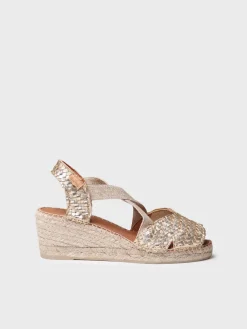 SALINA - Open espadrille for women in braided leather with wedge