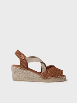 SALINA - Open espadrille for women in braided leather with wedge