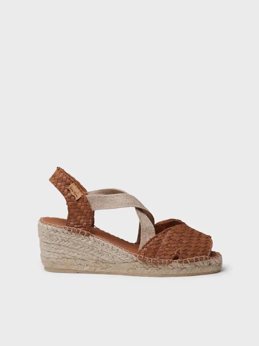 SALINA - Open espadrille for women in braided leather with wedge