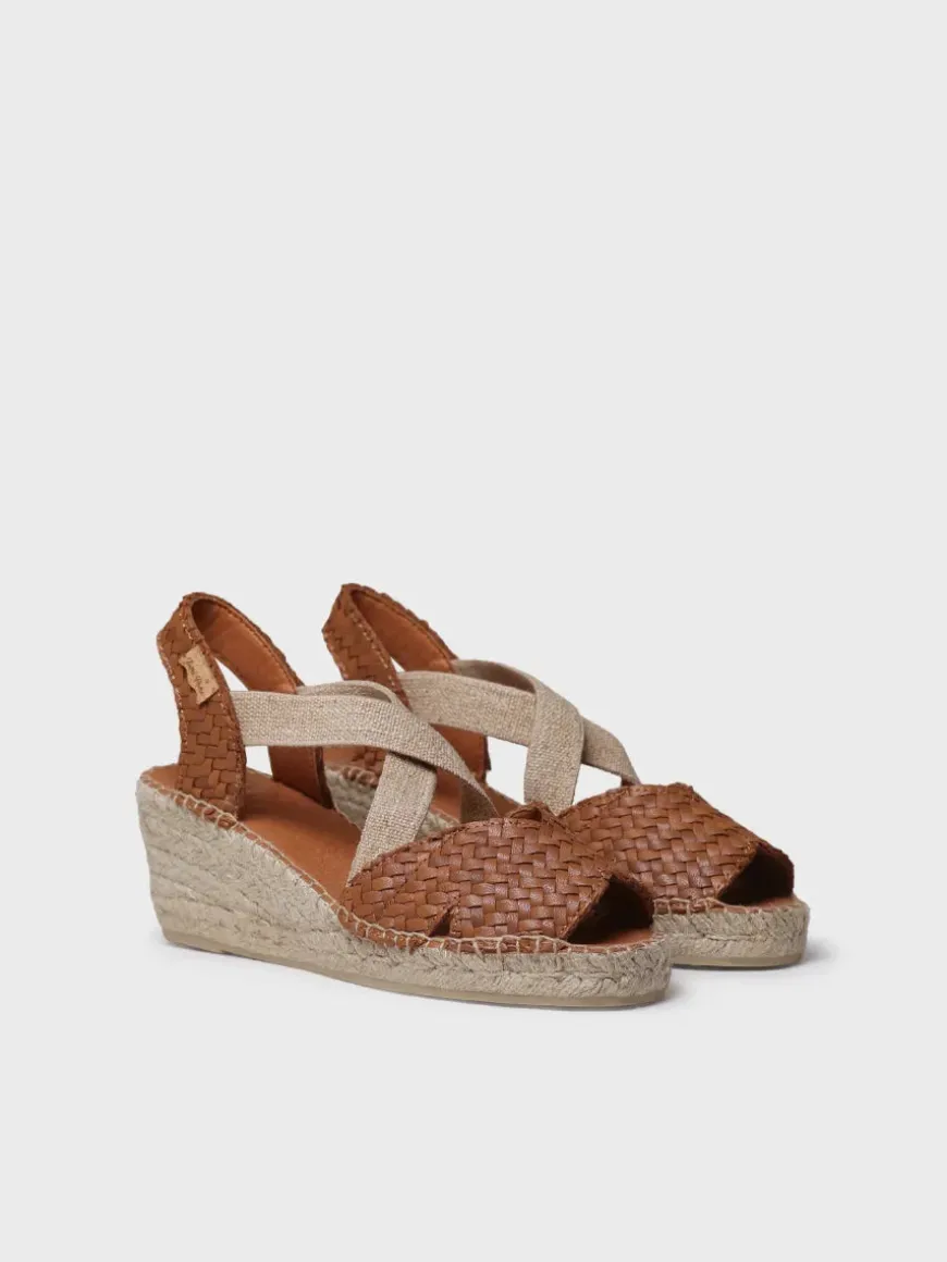SALINA - Open espadrille for women in braided leather with wedge