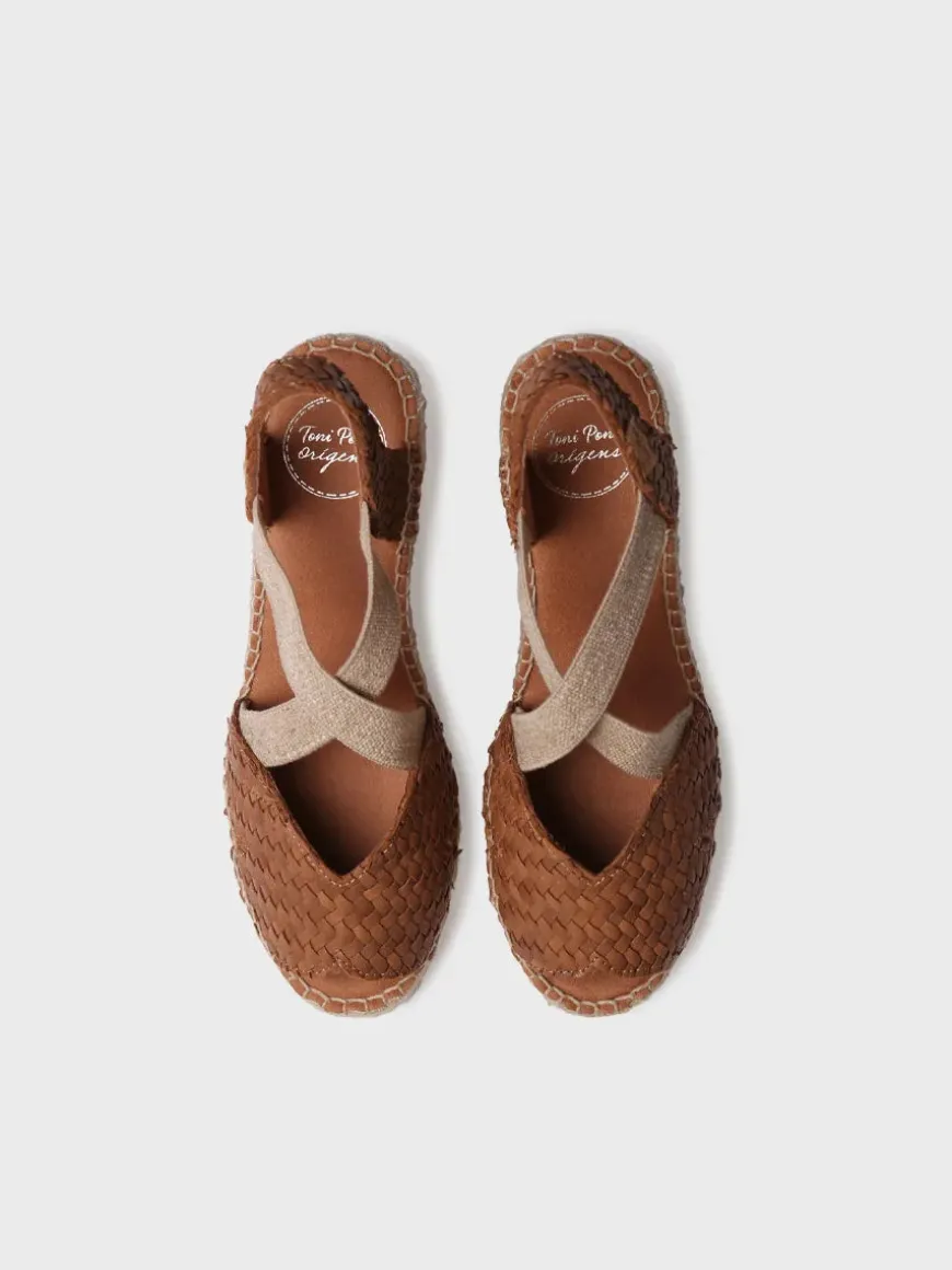 SALINA - Open espadrille for women in braided leather with wedge