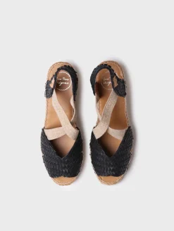 SALINA - Open espadrille for women in braided leather with wedge