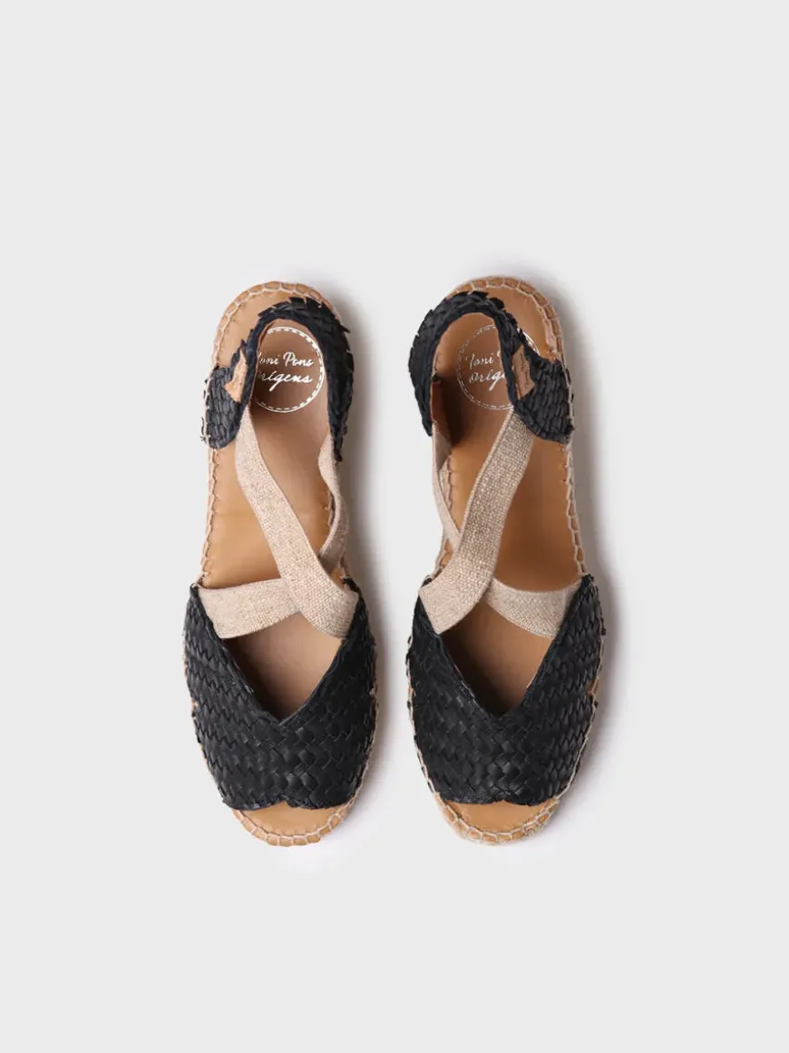 SALINA - Open espadrille for women in braided leather with wedge