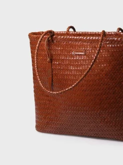 SIMONA - Shopper bag in woven leather with interior pocket
