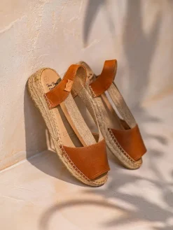 TALA - Women's espadrille in leather with wedge and elastics for wide fit