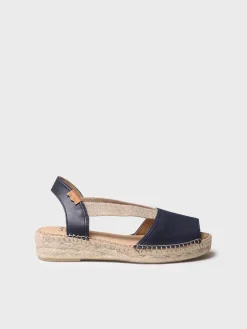 TALA - Women's espadrille in leather with wedge and elastics for wide fit