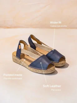 TALA - Women's espadrille in leather with wedge and elastics for wide fit