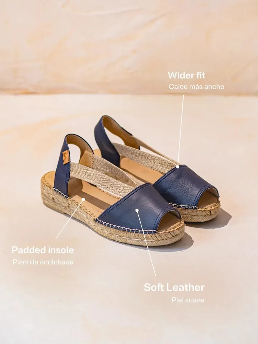 TALA - Women's espadrille in leather with wedge and elastics for wide fit