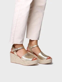 TAMARA - High wedge espadrille in silver leather with buckle