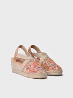 TELVA-LL - Women's espadrille in printed leather with wedge and elastics
