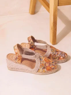 TELVA-LL - Women's espadrille in printed leather with wedge and elastics