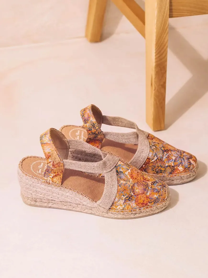TELVA-LL - Women's espadrille in printed leather with wedge and elastics