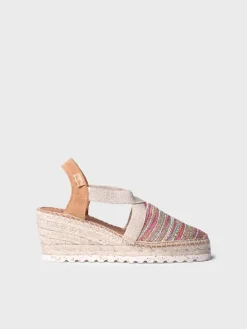 TERRA-CL - Medium wedge espadrille in multicoloured fabric with a shiny finish