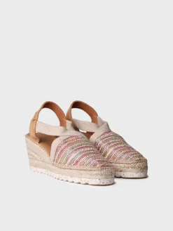TERRA-CL - Medium wedge espadrille in multicoloured fabric with a shiny finish