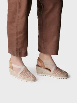 TERRA-CL - Medium wedge espadrille in multicoloured fabric with a shiny finish