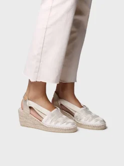 TRACY-CZ - Women's espadrille in raw cotton with wedge and ribbons