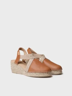TUNDRA - Women's leather espadrille with wedge and elastics designed for wide fit
