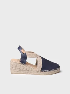 TUNDRA - Women's leather espadrille with wedge and elastics designed for wide fit