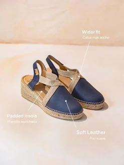 TUNDRA - Women's leather espadrille with wedge and elastics designed for wide fit