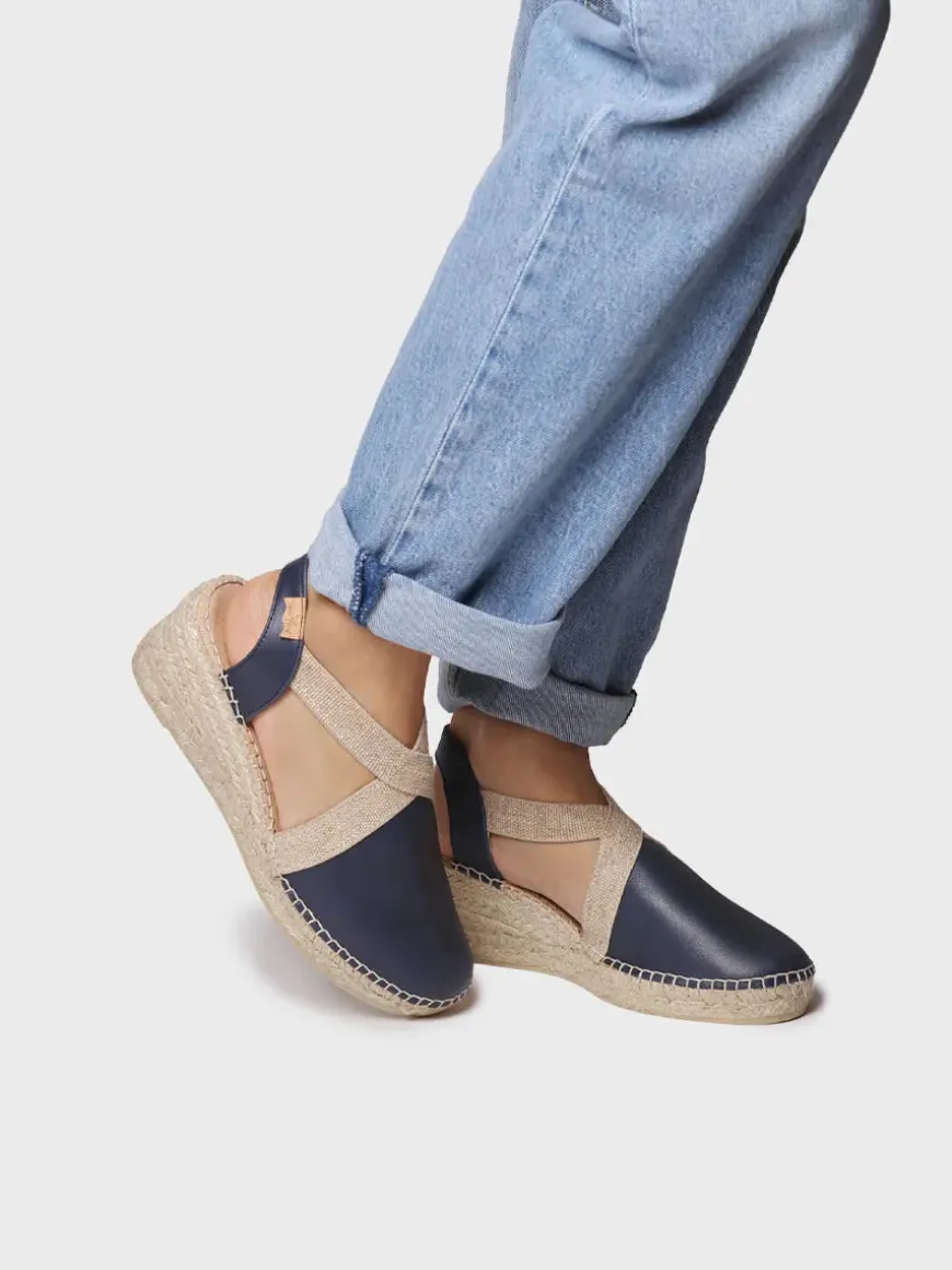TUNDRA - Women's leather espadrille with wedge and elastics designed for wide fit