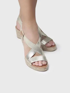 TURA-RC - Metallic wedge sandal with straps